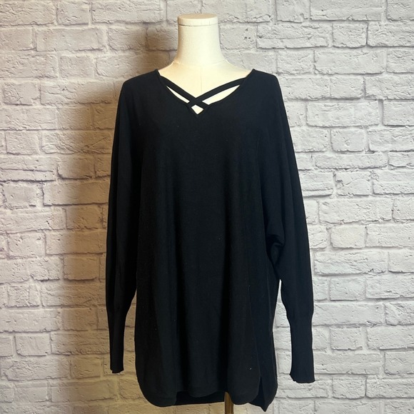 Cato Women's Black Strappy V-Neck Sweater Tunic Plus Size 18/20W - Picture 1 of 8